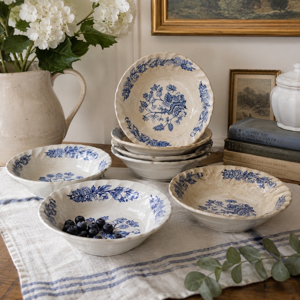 Royal Wessex Swinnerton Indian Tree Ironstone Bowls Blue White England 6.5" (7)